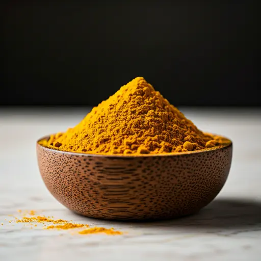 Turmeric powder in a wooden bowl